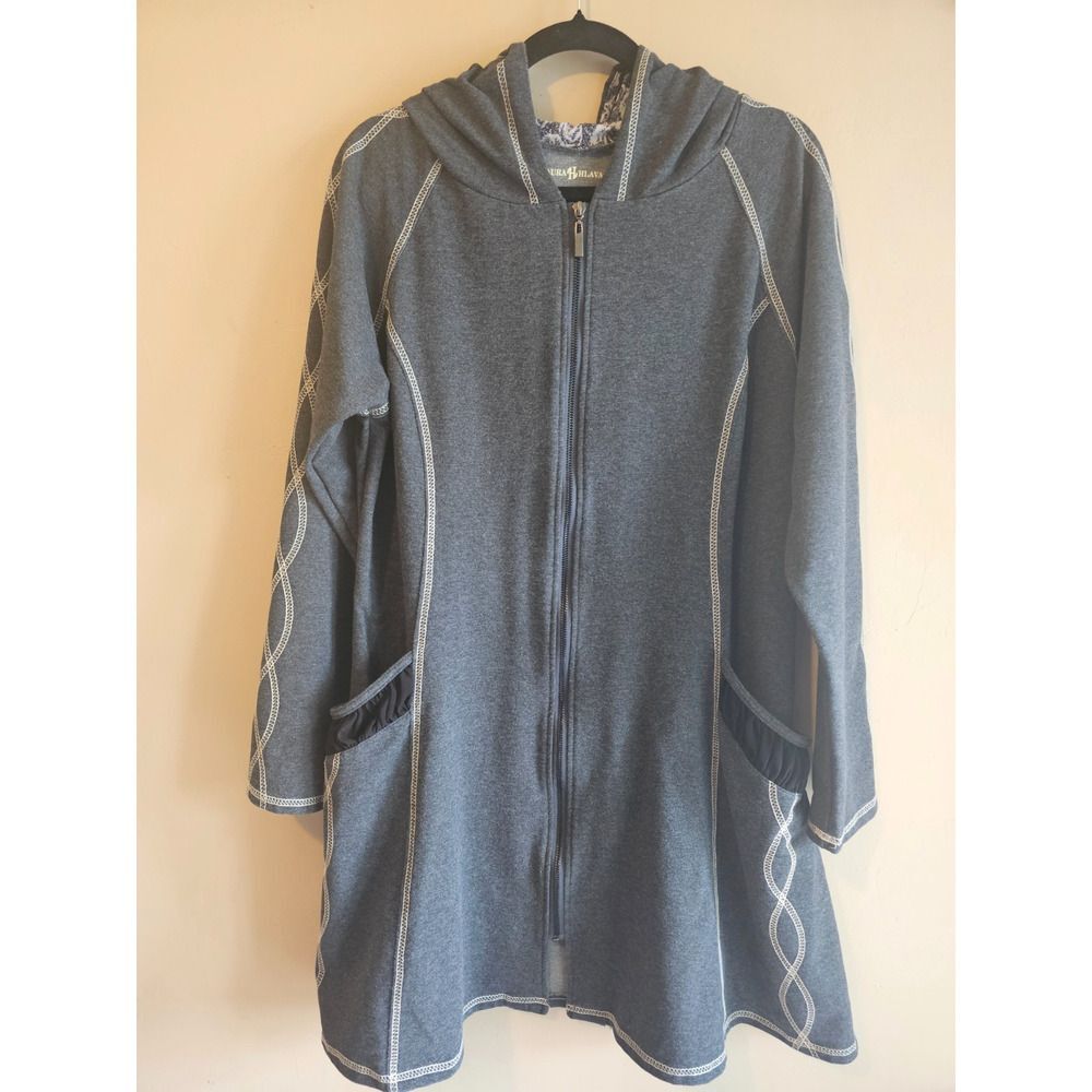 Laura Hlavac Womens Size L Gray Midi Fall Hooded full zip Jacket, casual